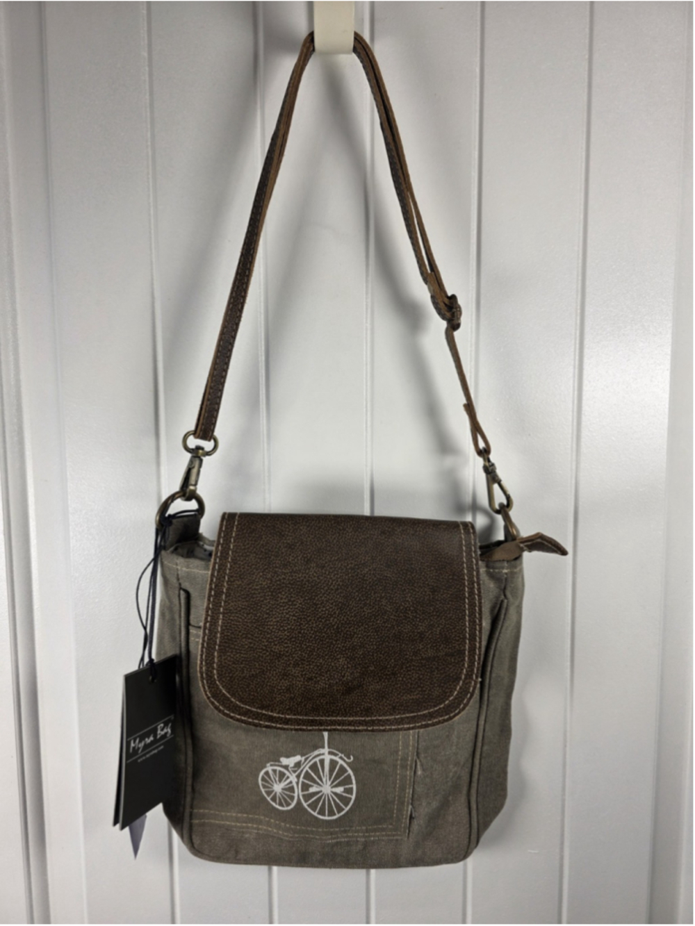 Myra Bag Canvas Leather Bicycle Crossbody Shoulder Bag Western Boho NWT